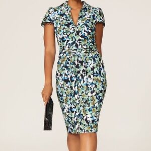Badgley Mischka Blue and Green Floral Midi Dress
